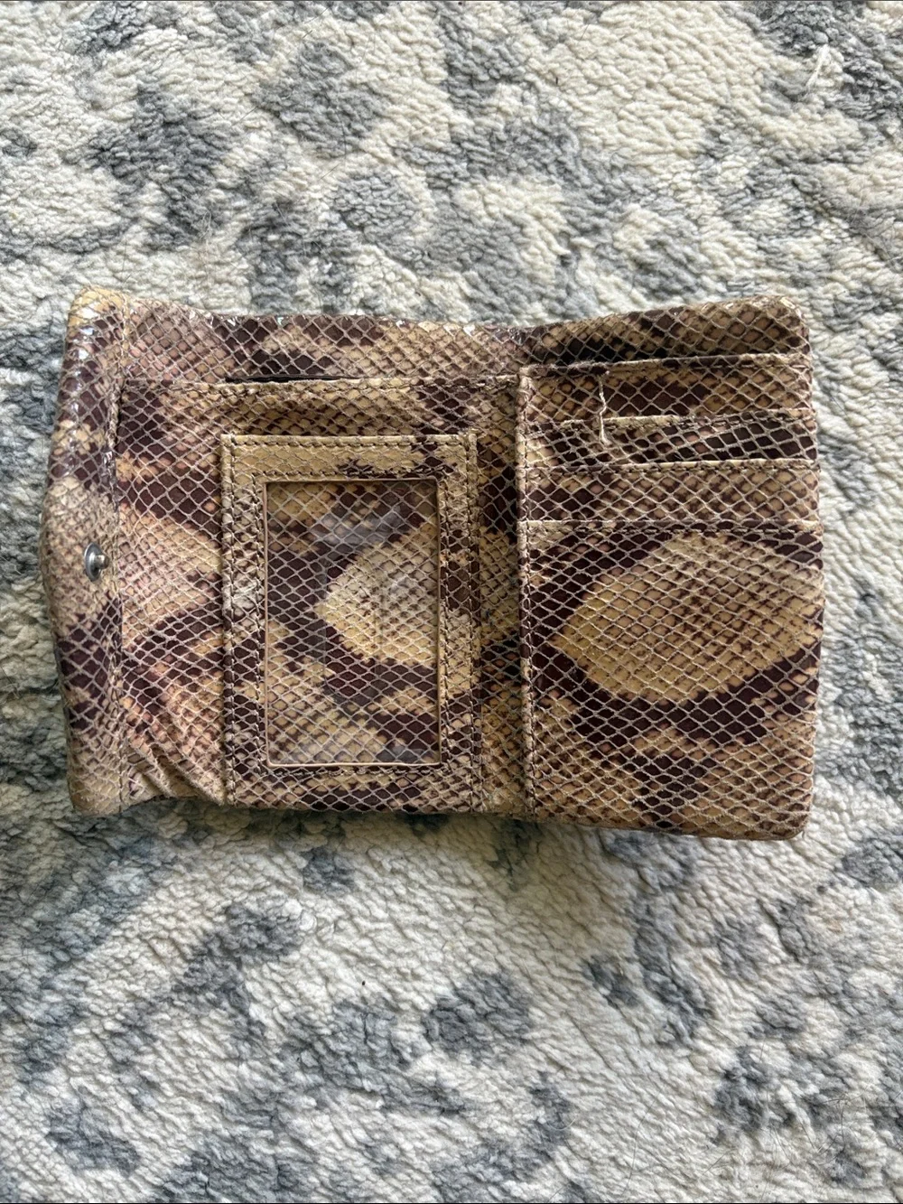 HOBO Snake-Embossed Foldover Clutch in Brown and Cream